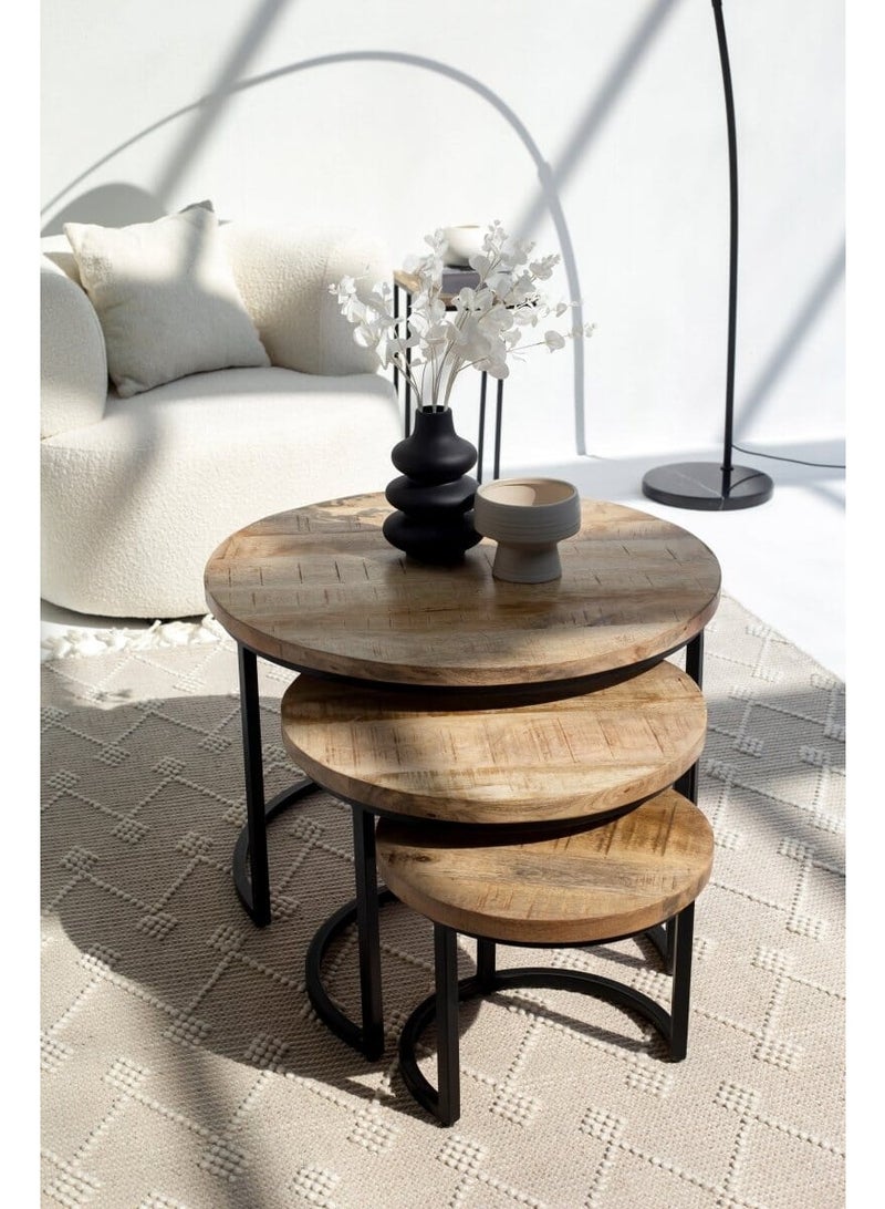 Raxoom Audrey Nesting Coffee Table Set | Solid Mango Wood Coffee Tables | Natural Wooden Center & Side Table for Living Room | Space Saving Design - Image 3